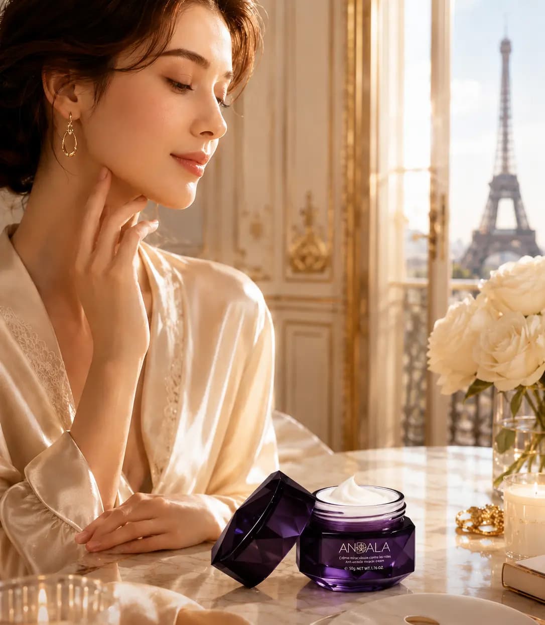 Campagne ANDALA — soin premium dans un univers violet et or